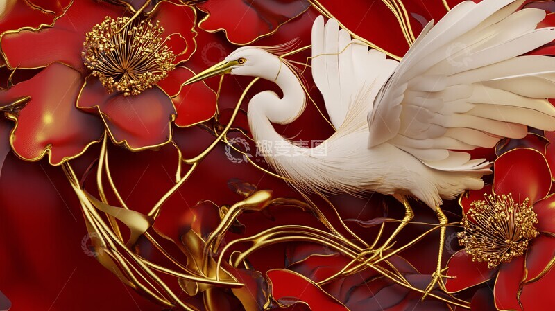 高清大图下载【趣麦麦图】红白珐琅苍鹭图