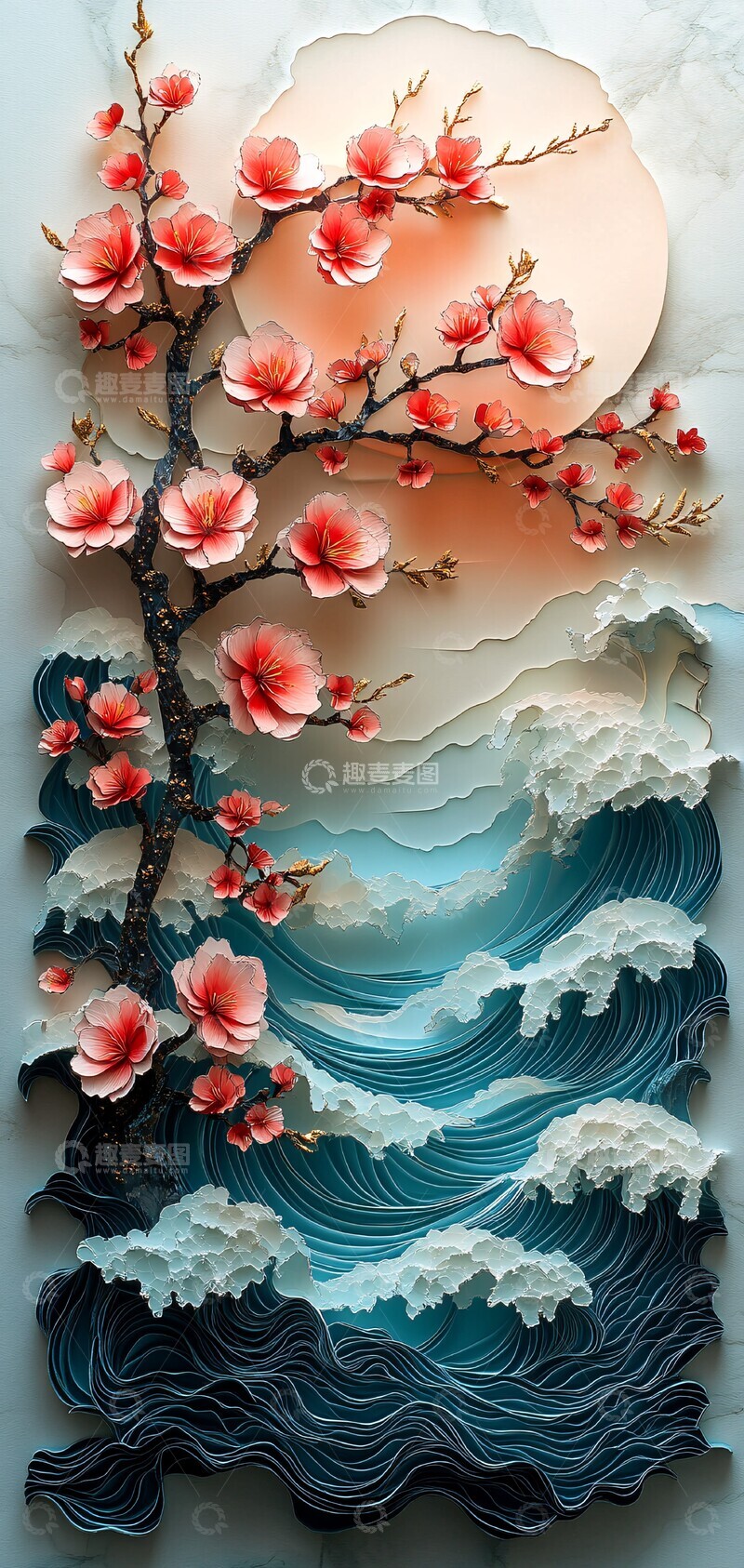 高清大图下载【趣麦麦图】樱花波浪纸雕8
