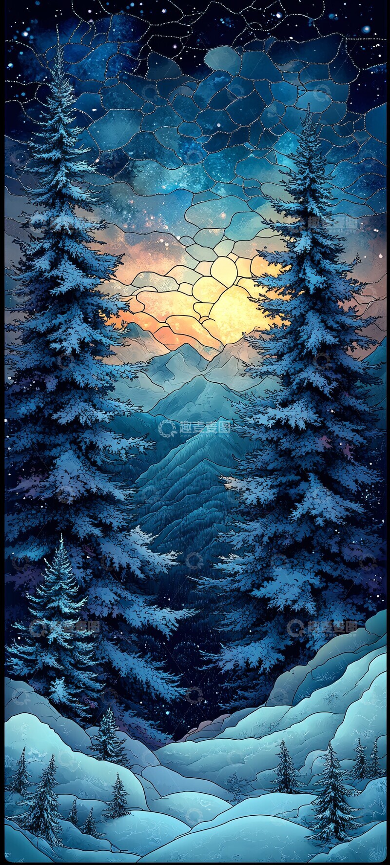 高清大图下载【趣麦麦图】冬日松林雪景4