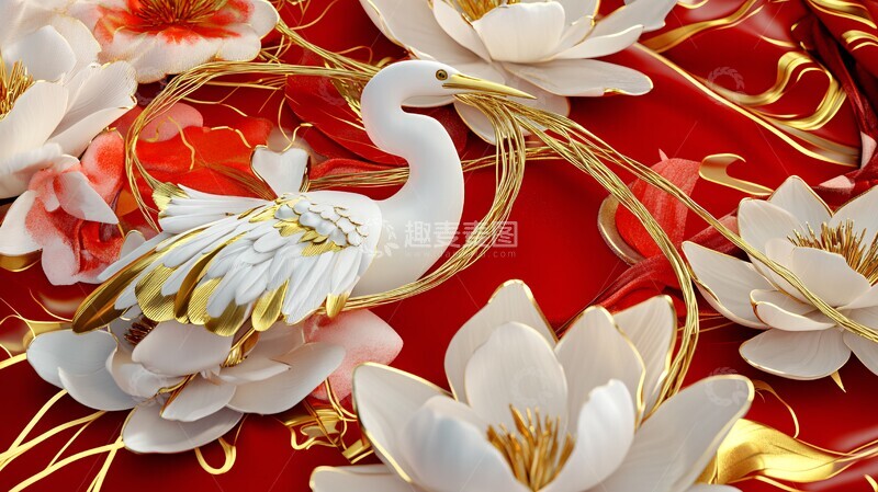 高清大图下载【趣麦麦图】红白珐琅苍鹭图1