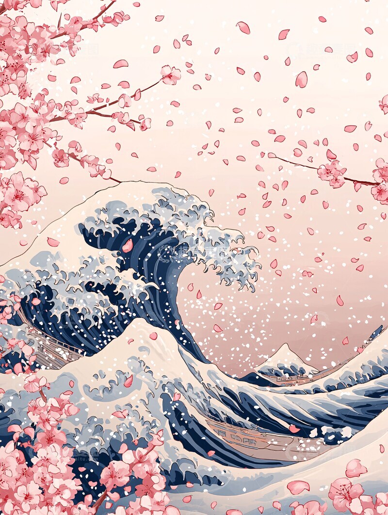 高清大图下载【趣麦麦图】樱花波浪图樱花波浪蓝色2