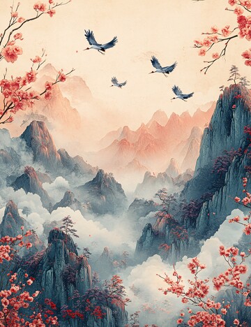 粉紫山峦云雾缭绕3