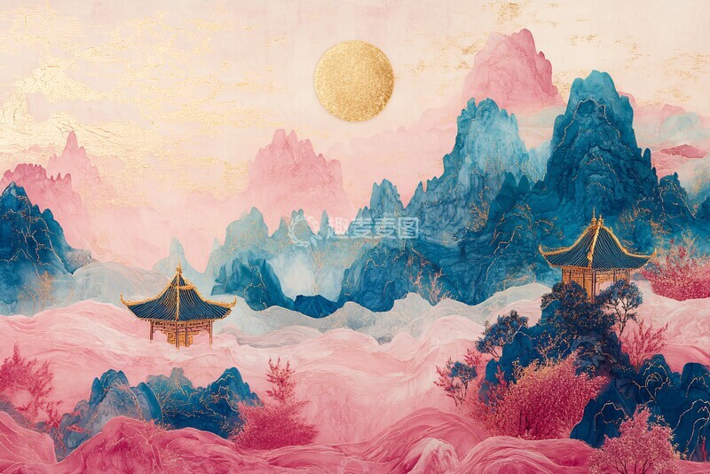 高清大图下载【趣麦麦图】金粉山水刺绣3