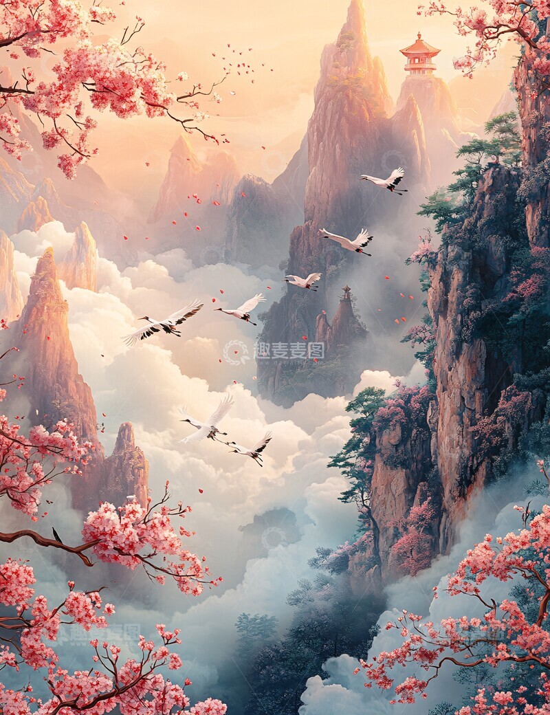 高清大图下载【趣麦麦图】粉紫山峦云雾缭绕2