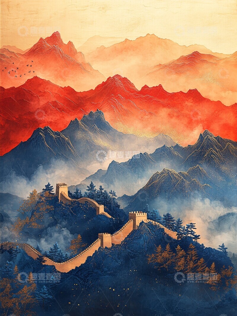 高清大图下载【趣麦麦图】金色山水国庆画卷3