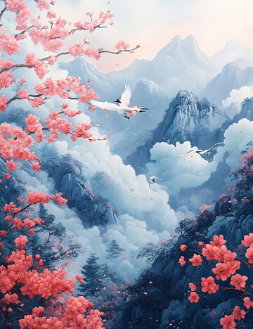 粉紫山峦云雾缭绕1