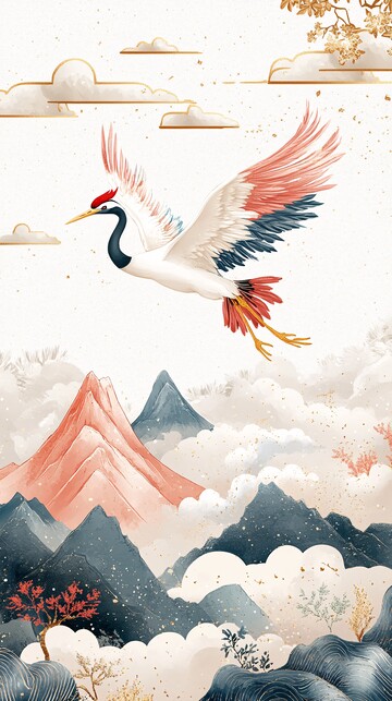 云山飞鹤图飞鹤天空植物