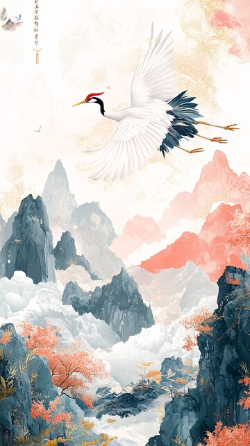 云山飞鹤图飞鹤天空植物1