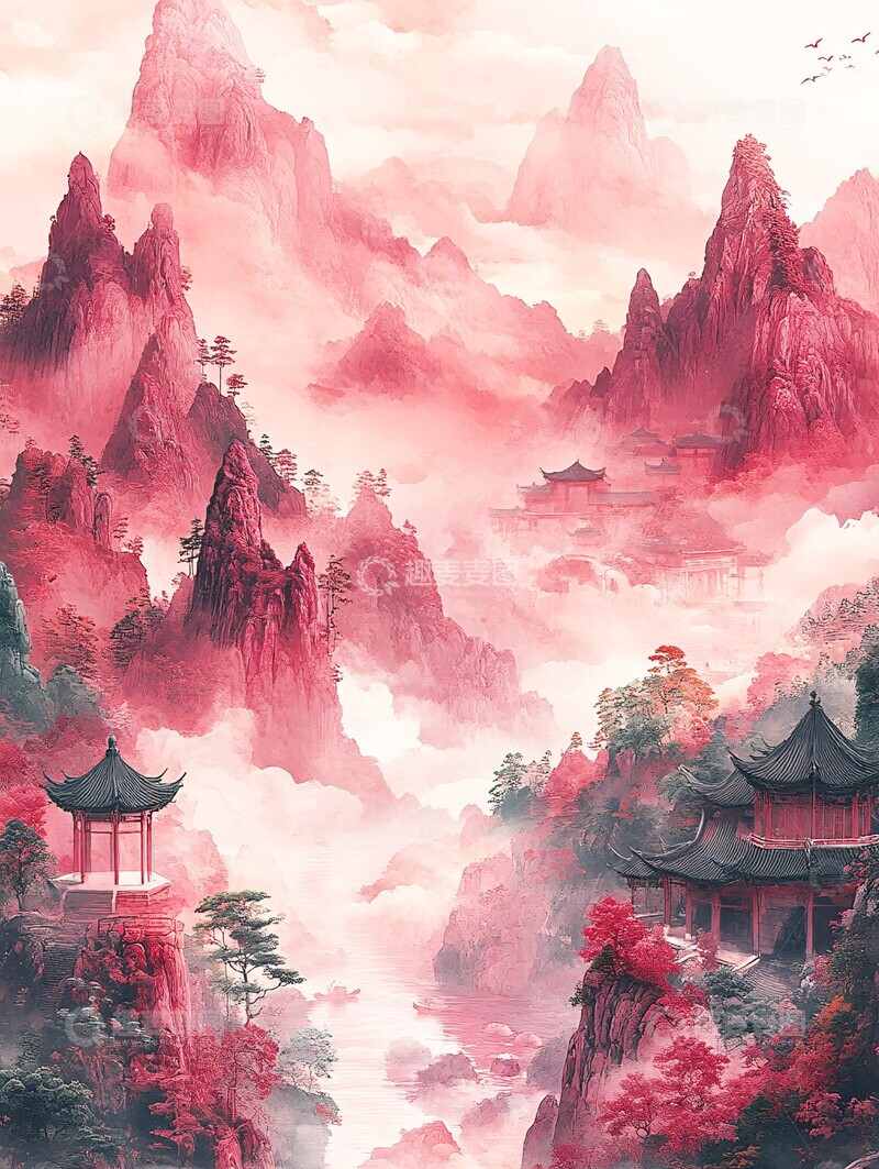 高清大图下载【趣麦麦图】红山绿水小亭云2