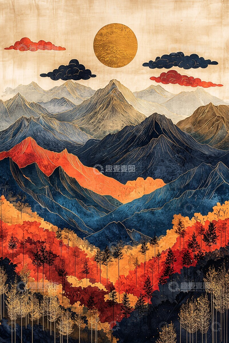 高清大图下载【趣麦麦图】秋山云海图秋山云海层峦3