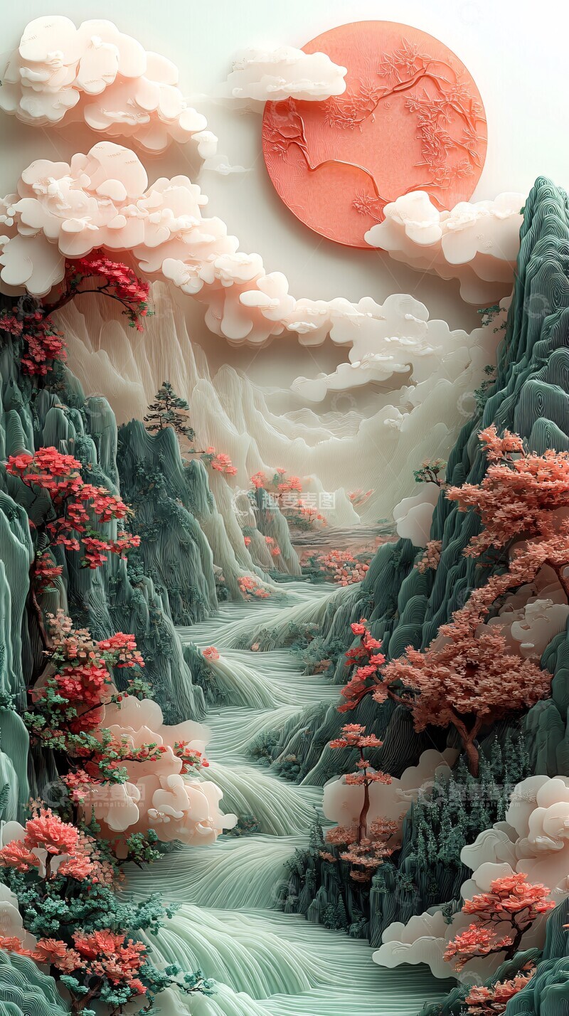 高清大图下载【趣麦麦图】玉石山水祥云图4