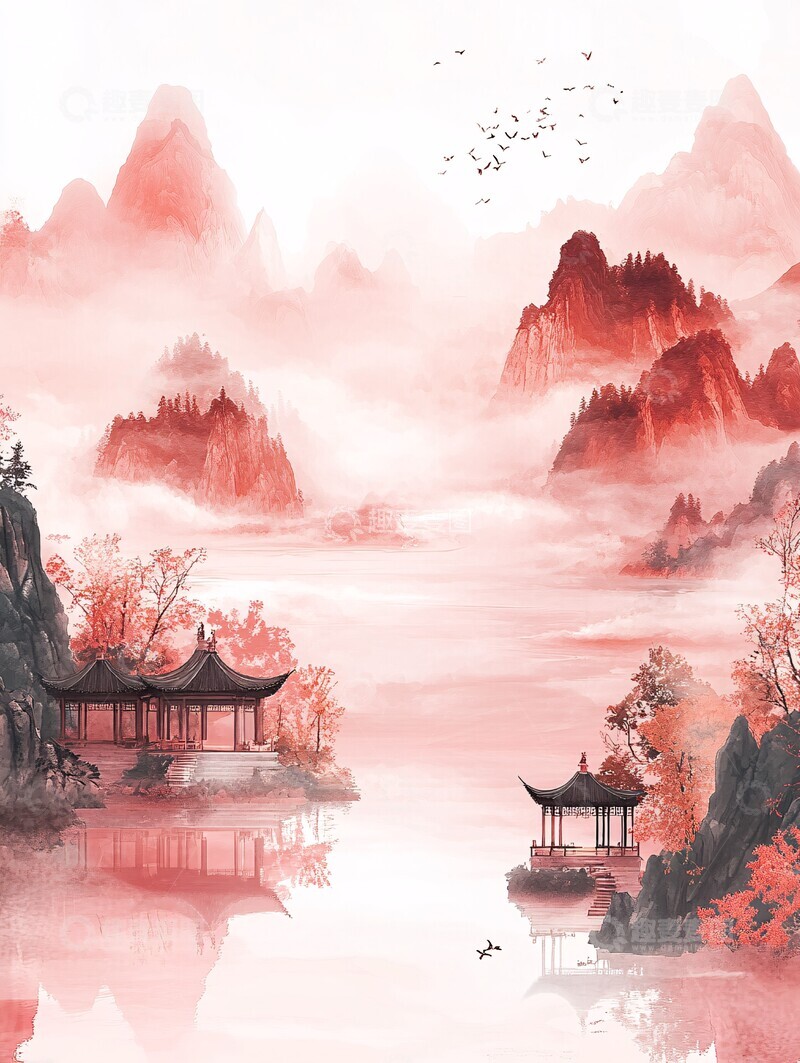 高清大图下载【趣麦麦图】红山绿水小亭云3