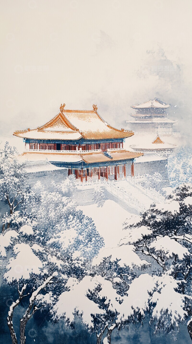 高清大图下载【趣麦麦图】雪映宫墙绣云纹3