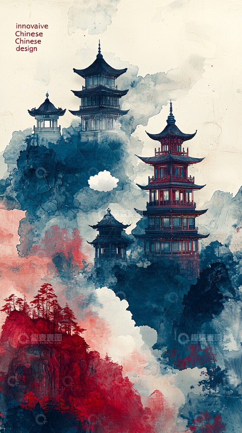 高清大图下载【趣麦麦图】中国设计山水云