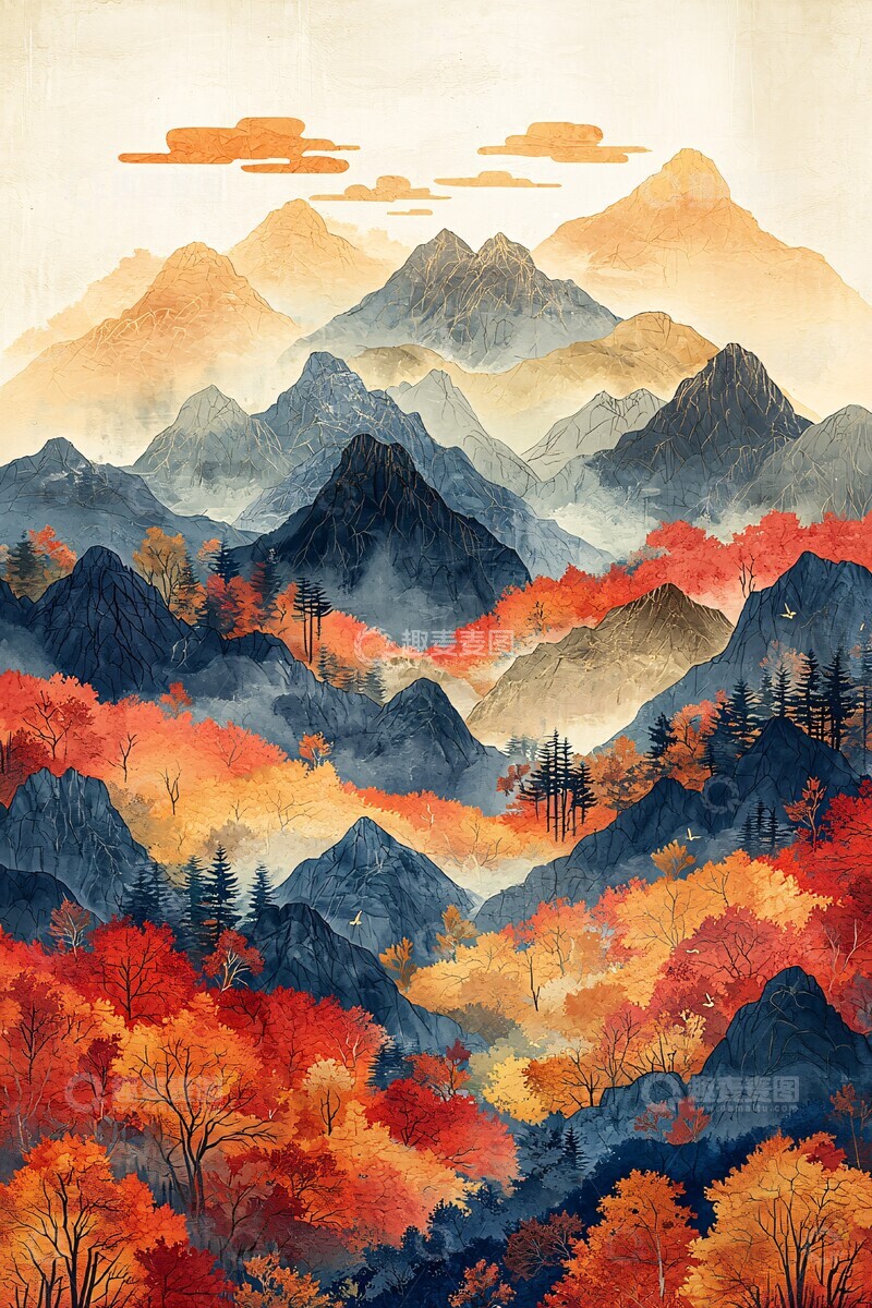 高清大图下载【趣麦麦图】秋山云海图秋山云海层峦2