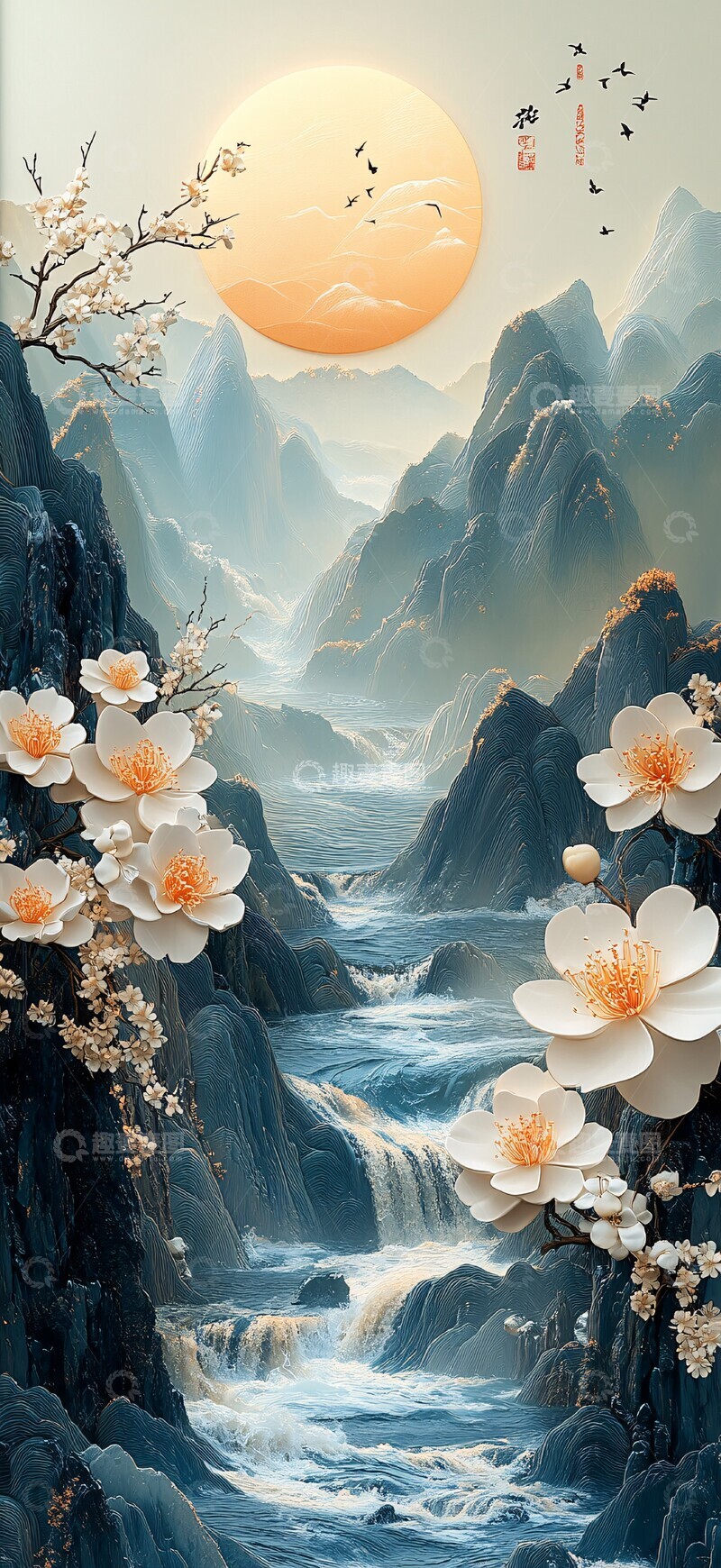 高清大图下载【趣麦麦图】白金花蓝波山水3