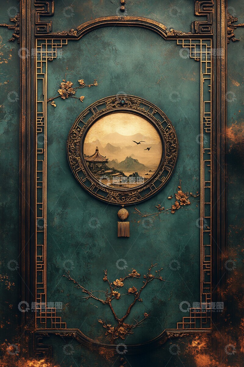 高清大图下载【趣麦麦图】绿色金色明信片边框3