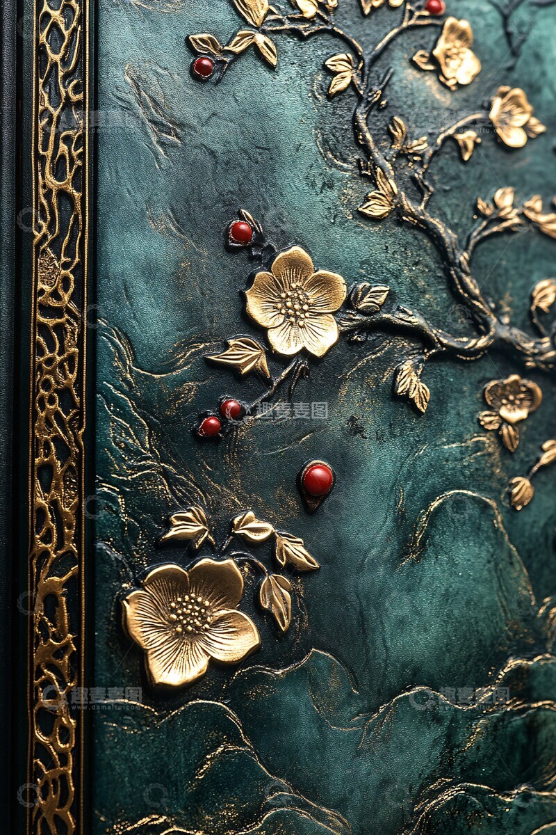 高清大图下载【趣麦麦图】绿色金色明信片边框1