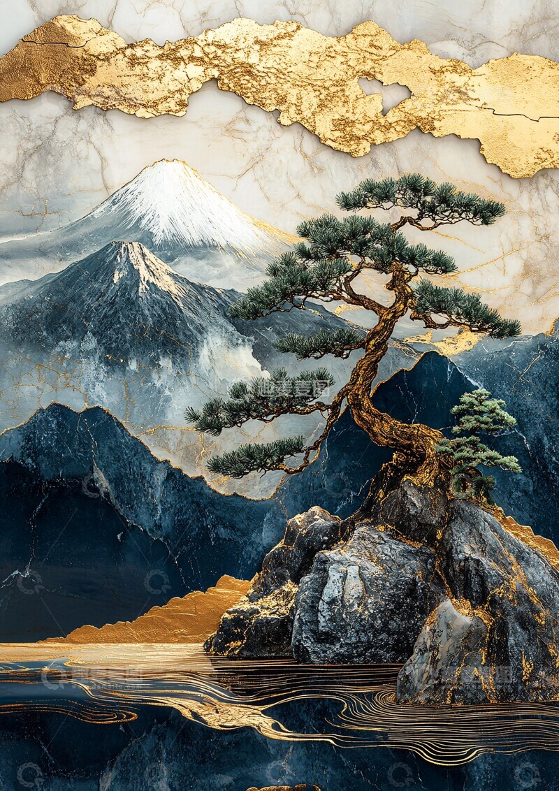 高清大图下载【趣麦麦图】金缮山水纹理3