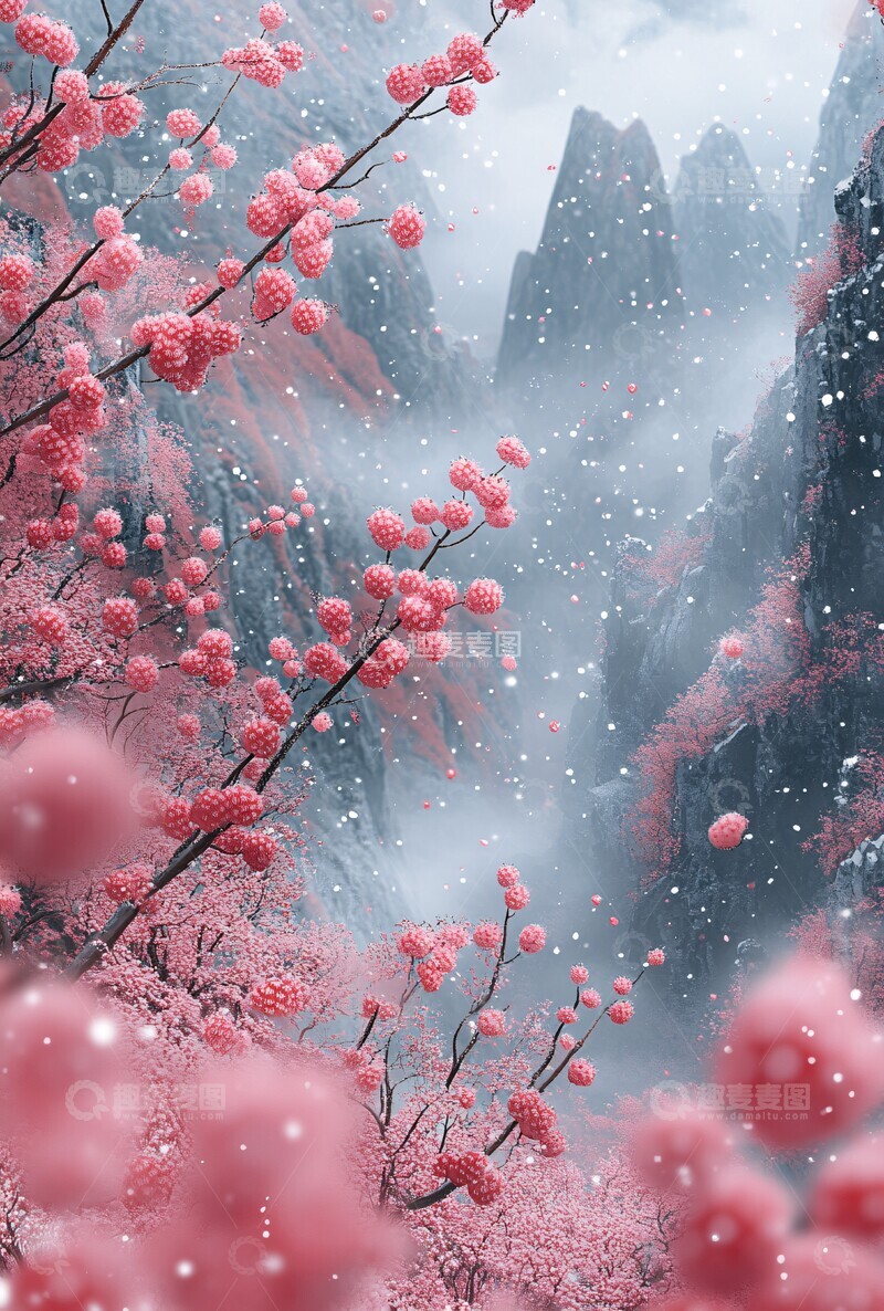 高清大图下载【趣麦麦图】草莓山雪景草莓红色风景2