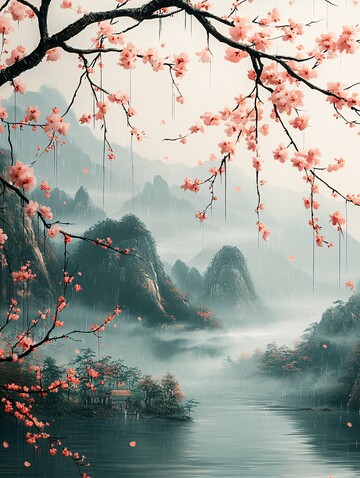 清明雨柳图清明绿色灰色3