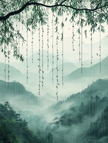 清明雨柳图清明绿色灰色2