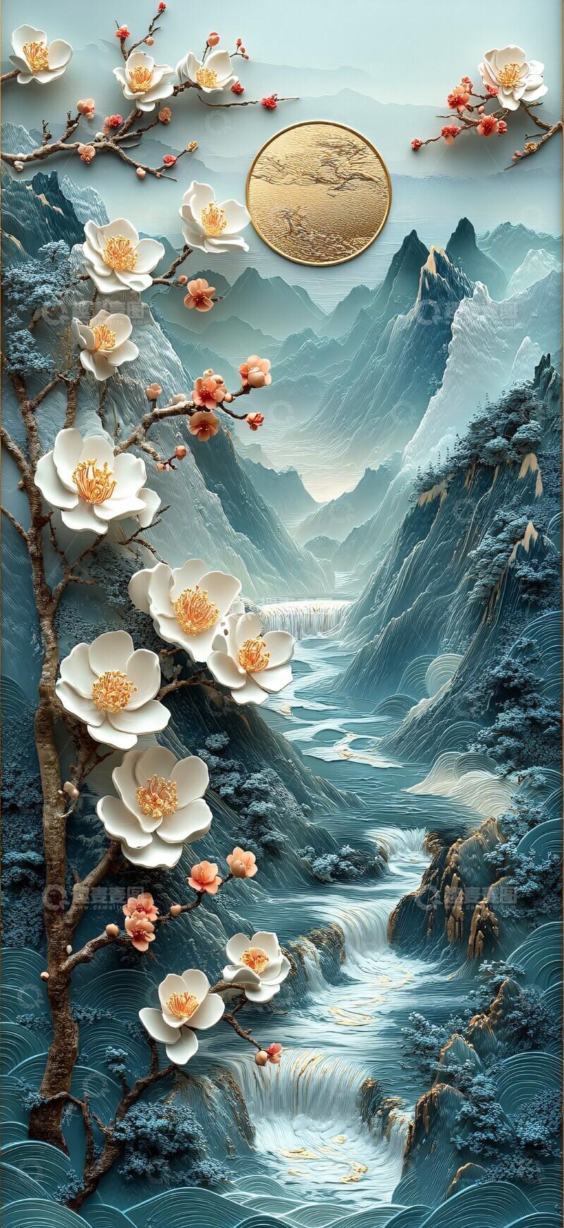 高清大图下载【趣麦麦图】白金花蓝波山水2