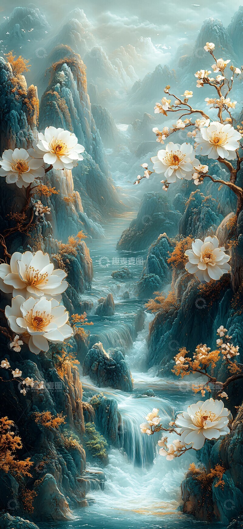 高清大图下载【趣麦麦图】白金花蓝波山水