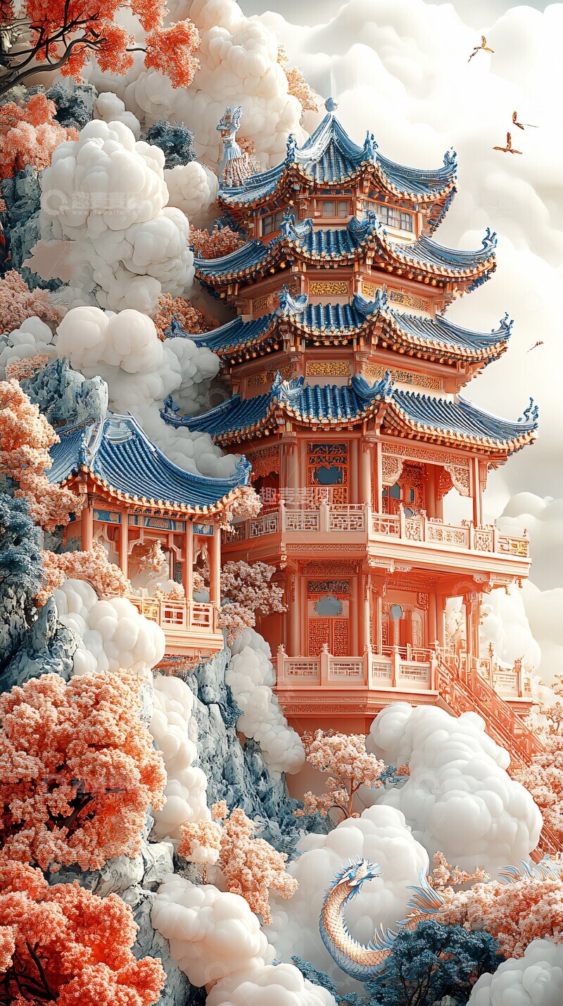 高清大图下载【趣麦麦图】龙腾云海绣品3