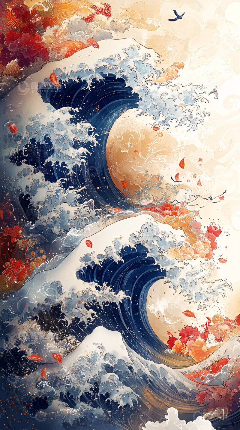 高清大图下载【趣麦麦图】两道蓝浪图案画2