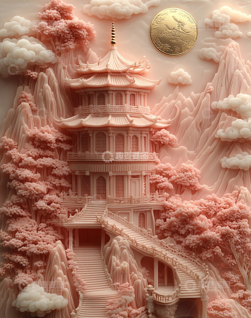 高清大图下载【趣麦麦图】金色月光山水徽章