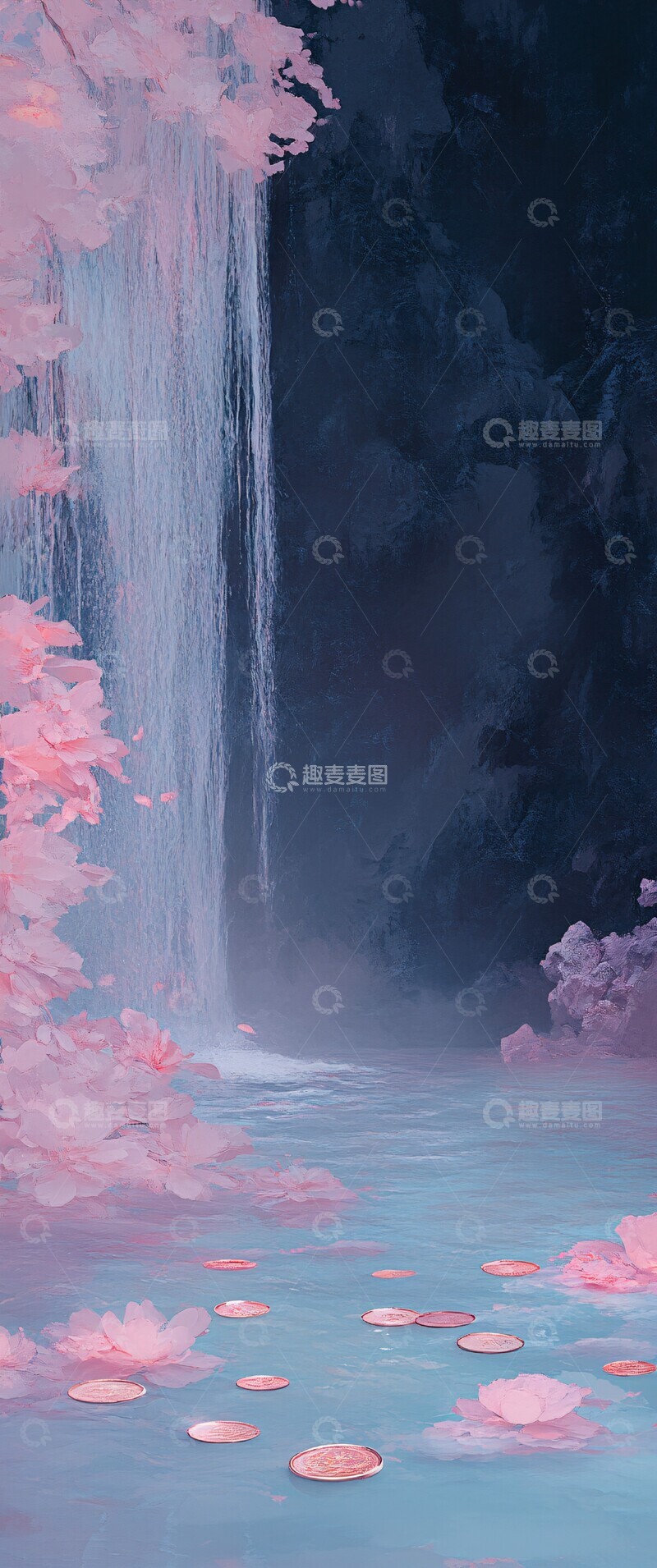 高清大图下载【趣麦麦图】粉色瀑布金币1