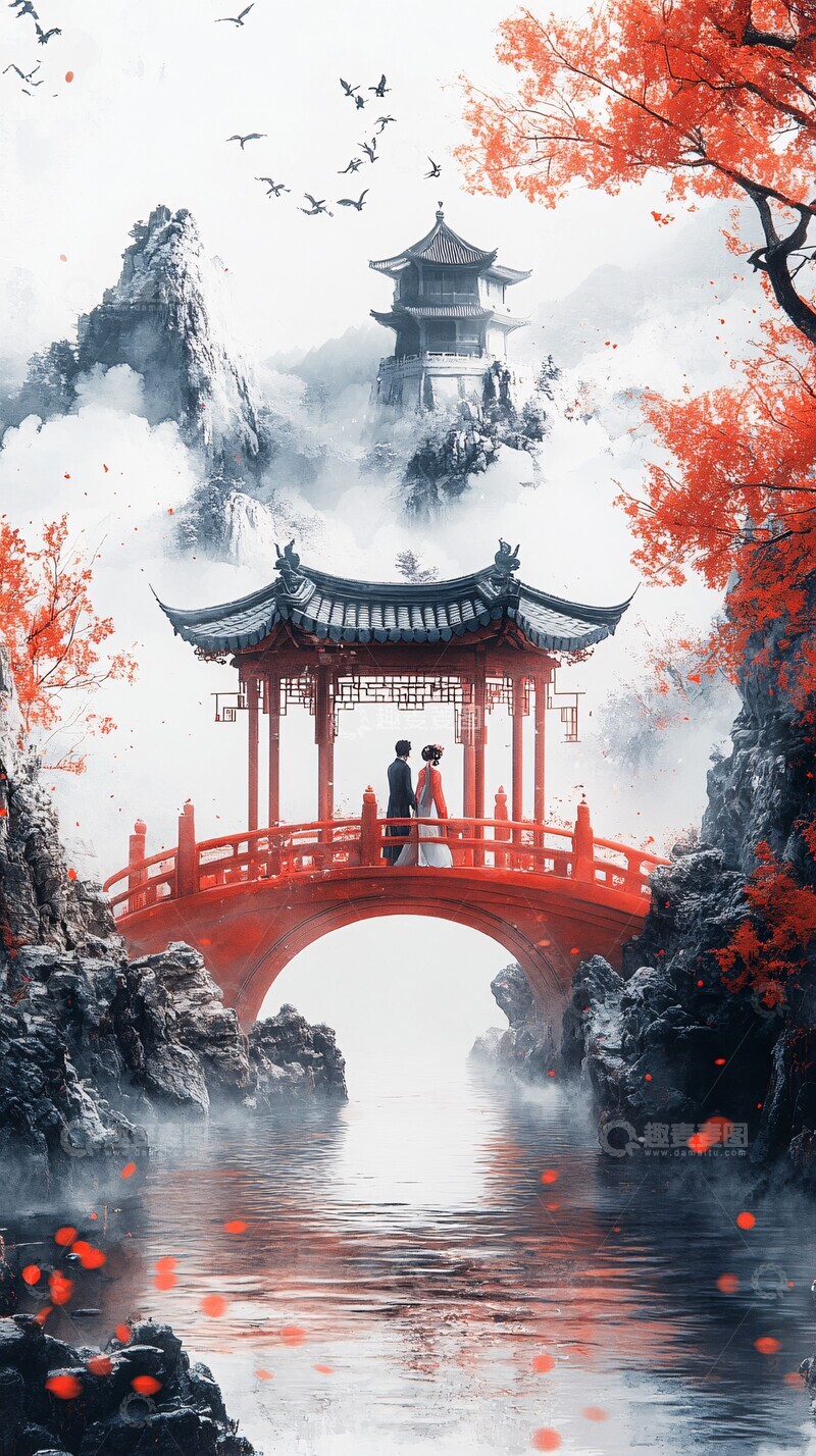 高清大图下载【趣麦麦图】牛郎织女渡鹊桥