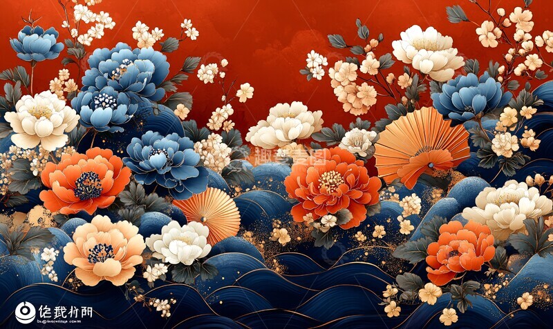 高清大图下载【趣麦麦图】蓝色金花纹图案