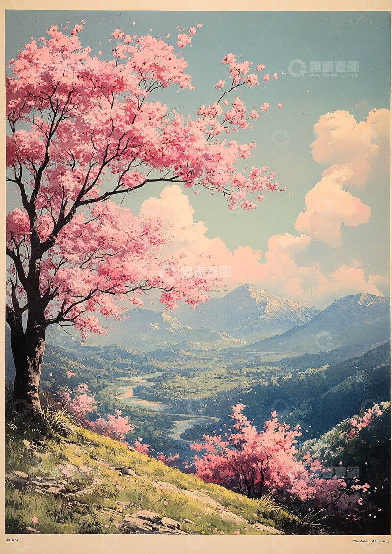 高清大图下载【趣麦麦图】樱花盛开的树林