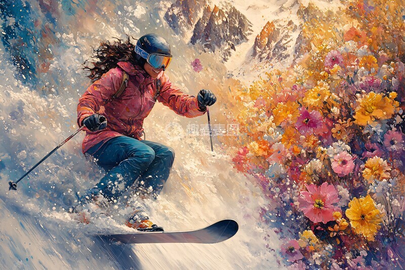 滑雪女子与花3