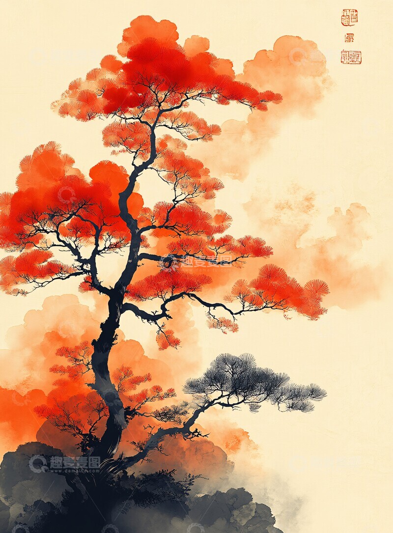 高清大图下载【趣麦麦图】红橙云纹植物图案1