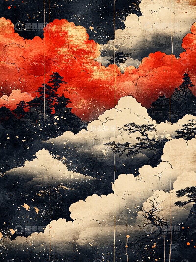 高清大图下载【趣麦麦图】红黑云纹图标集2