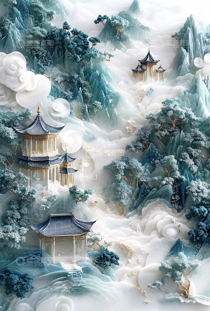 高清大图下载【趣麦麦图】银镶玉山水画