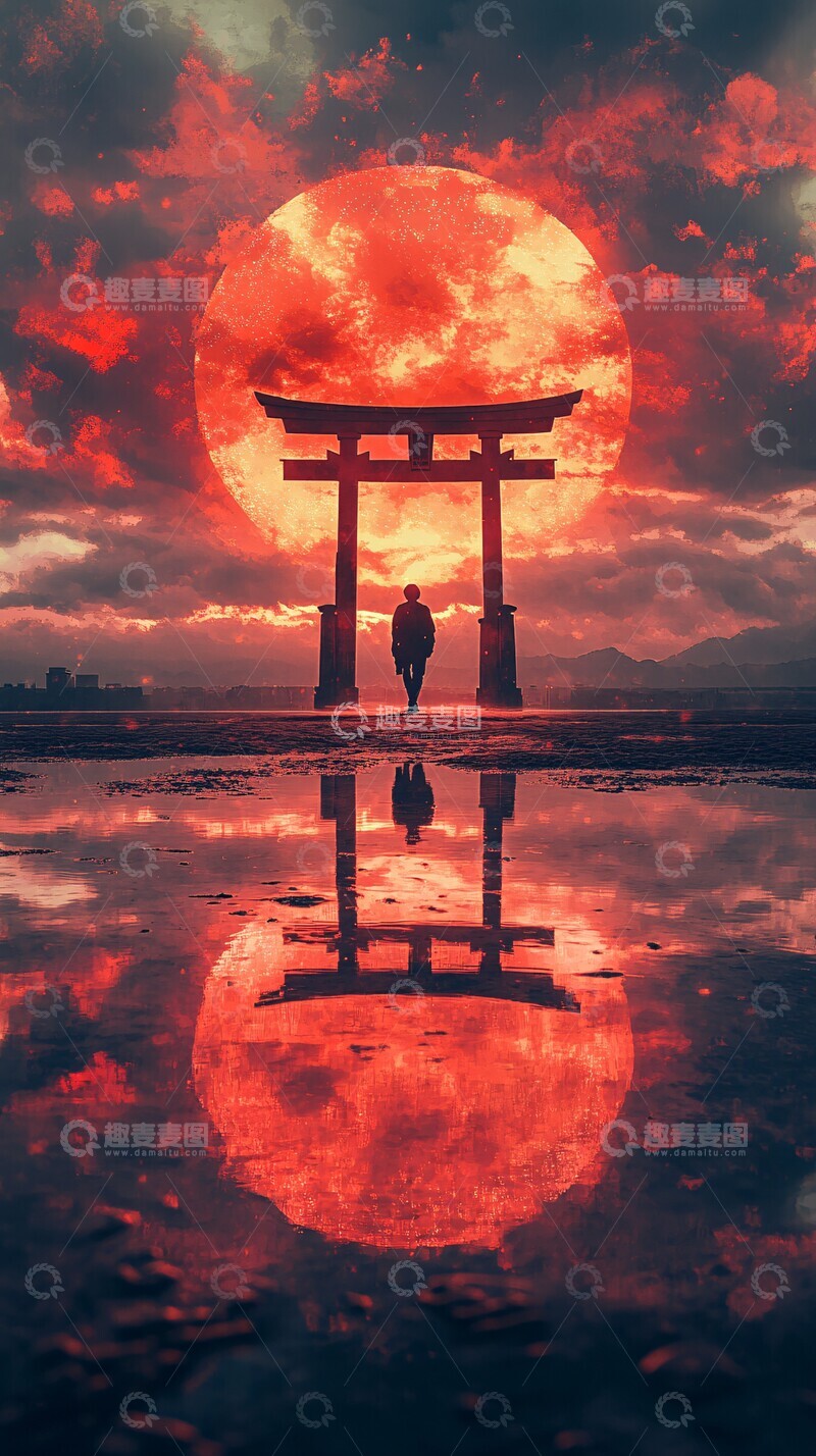 高清大图下载【趣麦麦图】浮海鸟居浮海鸟居反射2
