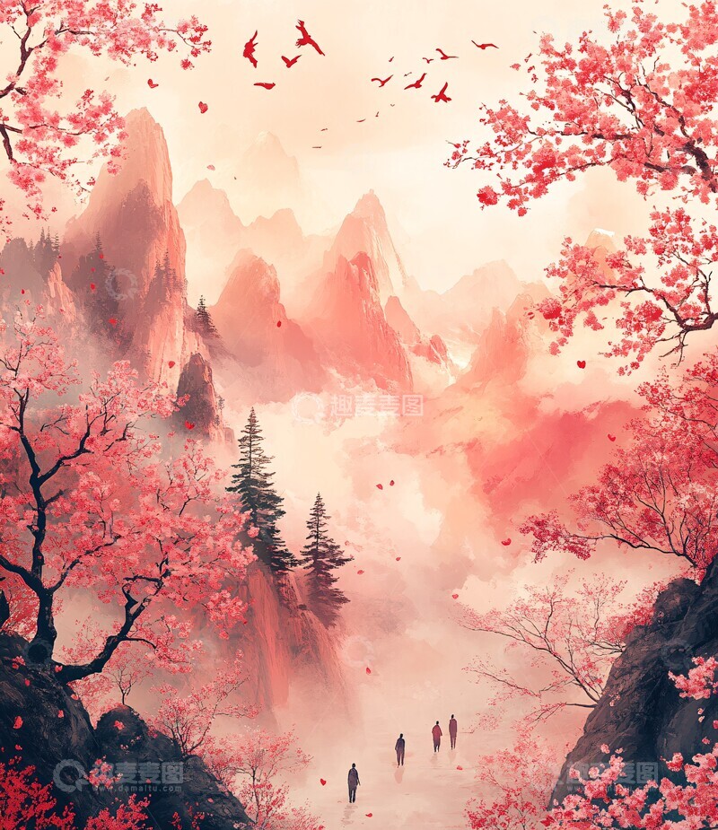 高清大图下载【趣麦麦图】樱花云海徒步