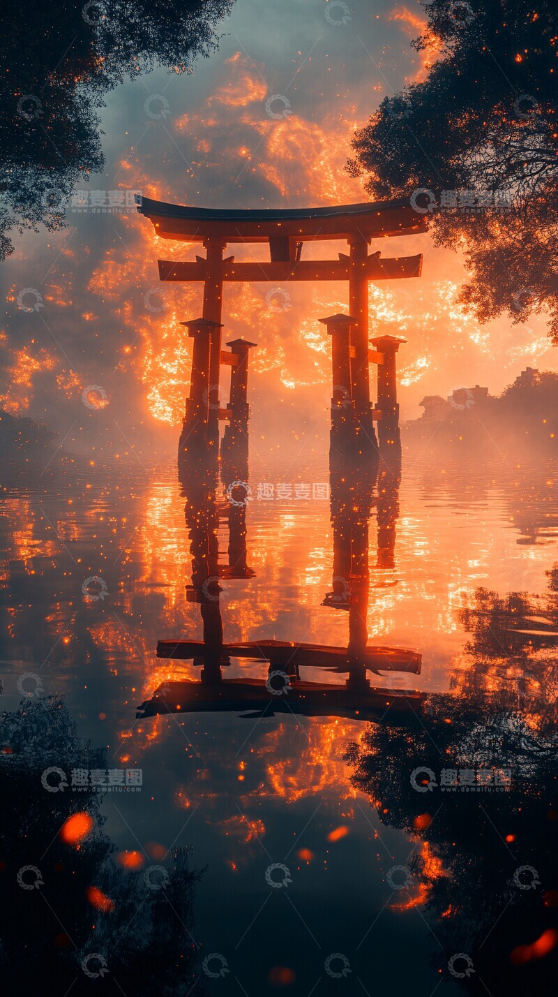 高清大图下载【趣麦麦图】浮海鸟居浮海鸟居反射3