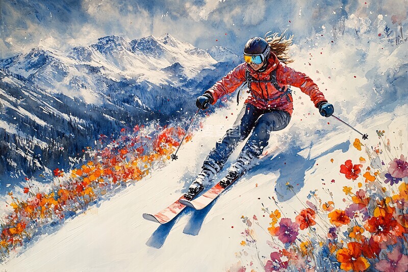 滑雪女子与花2