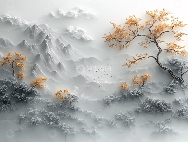 高清大图下载【趣麦麦图】银山云烟墨韵