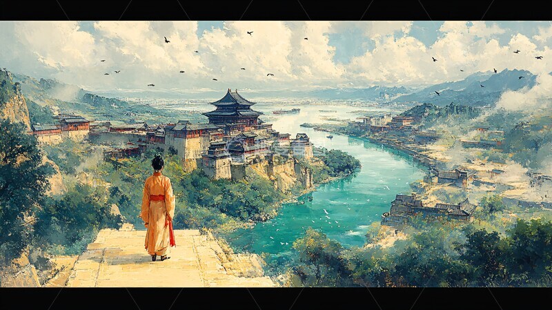 高清大图下载【趣麦麦图】河流鸟群城市2