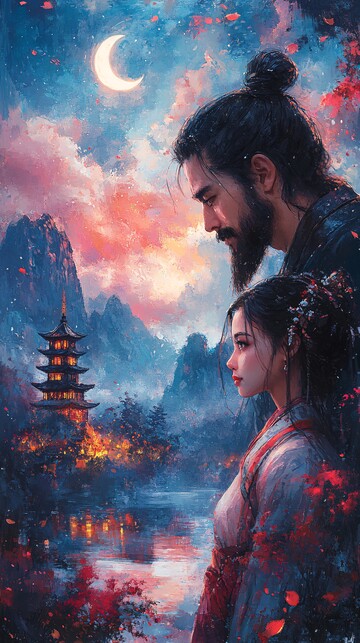 山川暮色映月湖3