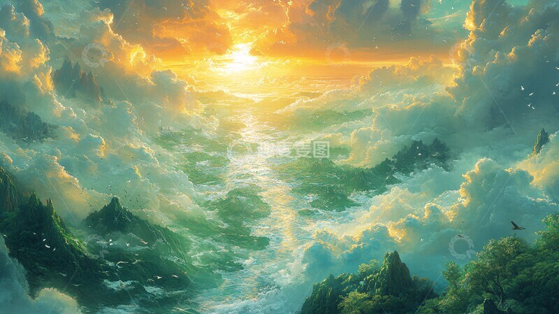 高清大图下载【趣麦麦图】河流鸟群城市3