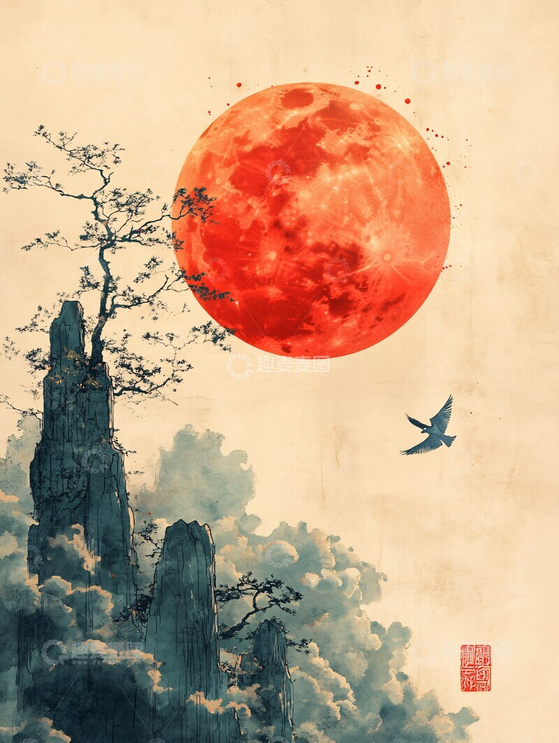 高清大图下载【趣麦麦图】云与满月满月天空夜晚1