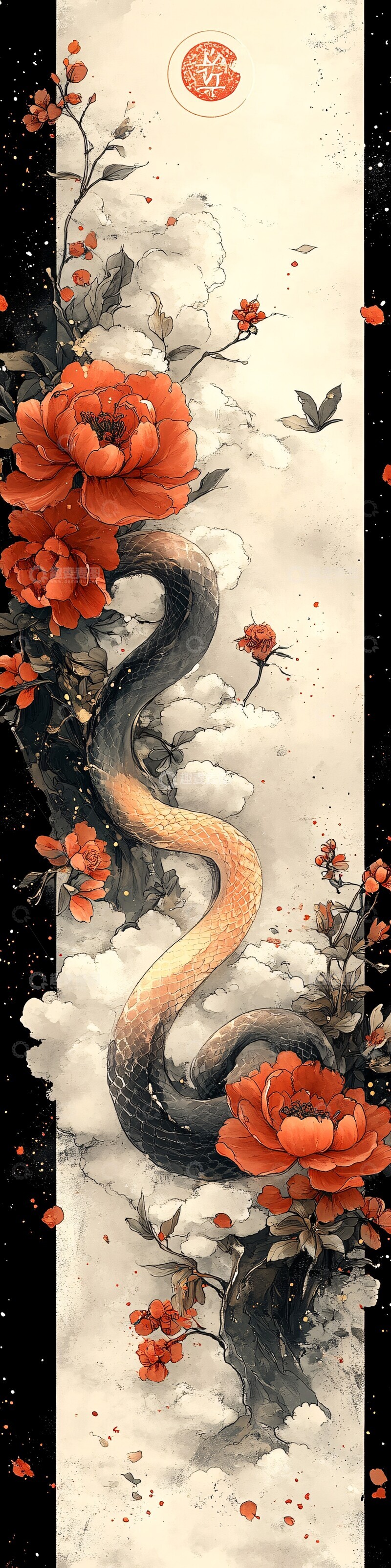 高清大图下载【趣麦麦图】双蛇云纹汉服图案2