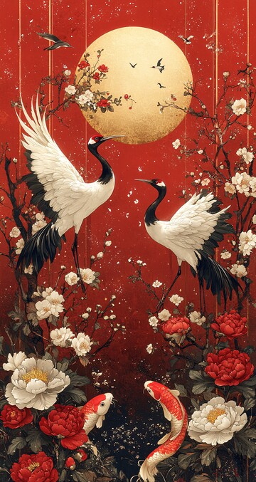 红金日式花鸟图3